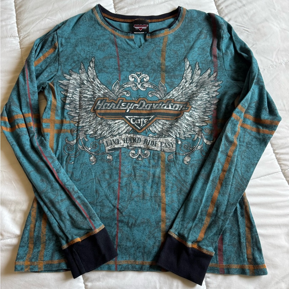 Harley-Davidson Teal Organge and Black Long Sleeve